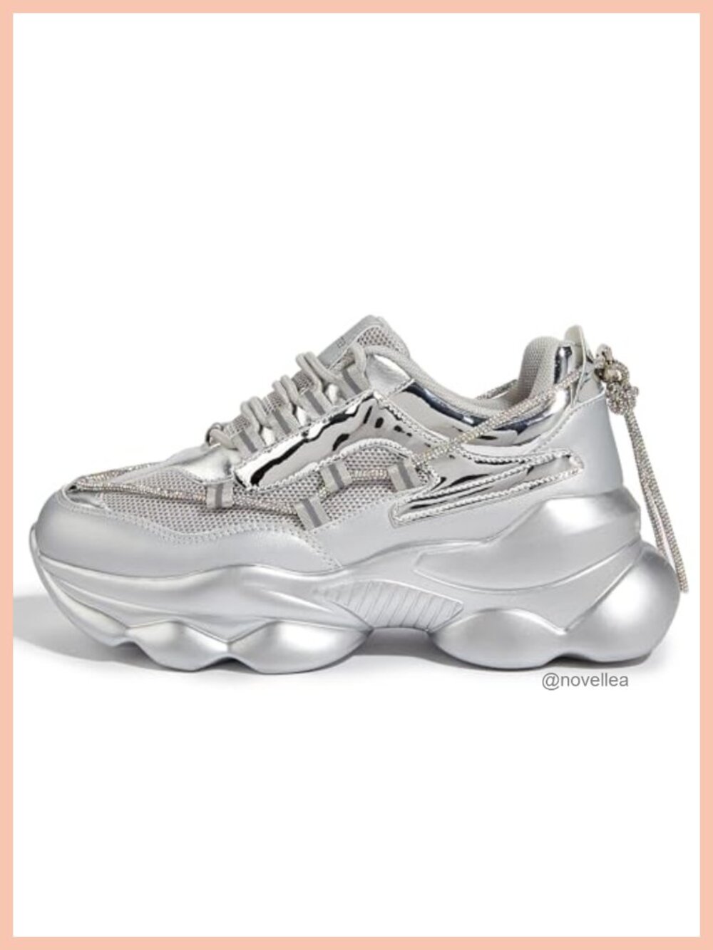 Chunky Platform Sneakers Rhinestone Rope Lace-Up Walking Shoes